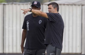 Cuca e Fabinho no treino preparatrio para duelo contra o Santos, pelo Campeonato Paulista