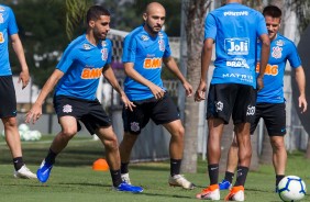 Gabriel, Rgis e Ramiro durante o ltimo treino do Corinthians antes de enfrentar a Chapecoense