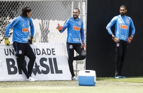 Cssio, Walter e Filipe no ltimo treinamento do Corinthians antes do jogo contra o Atltico Mineiro