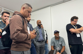 Fabinho Soldado, novo executivo de futebol do Corinthians, na sala de imprensa do Primeiro de Maio
