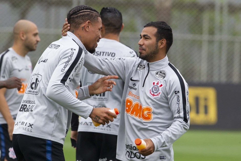 Urso e Sornoza no ltimo treino antes do jogo contra o Palmeiras