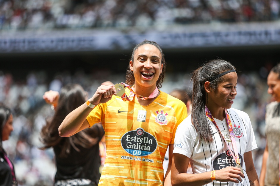 Lel durante comemoraes do ttulo do Campeonato Paulista, pelo Corinthians Feminino